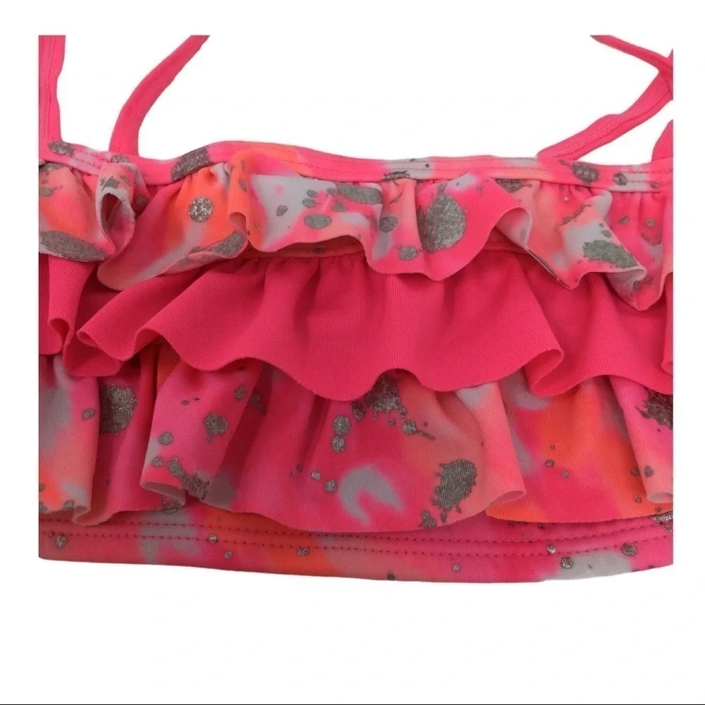 #025 Justice ruffle‎ pink& silver sparkly bikini Swimsuit